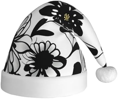 QINZHENG Black and White Flowers Santa Hat for Women