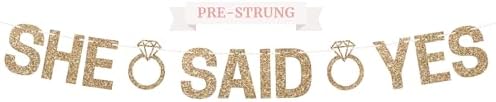 Gold Glitter She Said Yes Pre-Strung Banner - No DIY