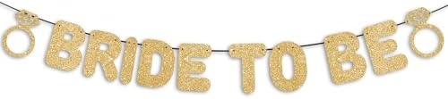 Bridal Shower Banner with Gold Glitter and Diamond Rings