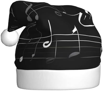 QINZHENG Black Music Notes Print Santa Hat for Women