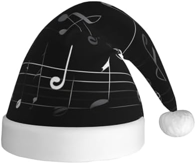 QINZHENG Black Music Notes Print Santa Hat for Women