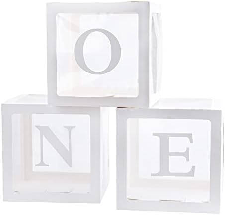First Birthday Decorations 3Pcs Clear Boxes With ONE Letters Balloons