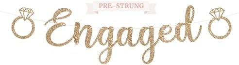 Pre-Strung Gold Glitter Engagement Banner - Happy Wedding Party Decor