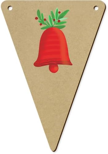 5 Piece Red Christmas Bell With Greenery Wooden Bunting Flags