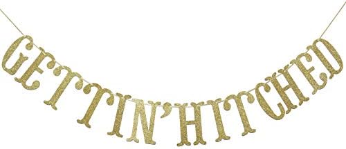 Gettin Hitched Gold Glitter Banner for Engagement Parties