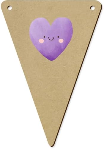 5 Piece Smiling Purple Heart Wooden Bunting Flags
