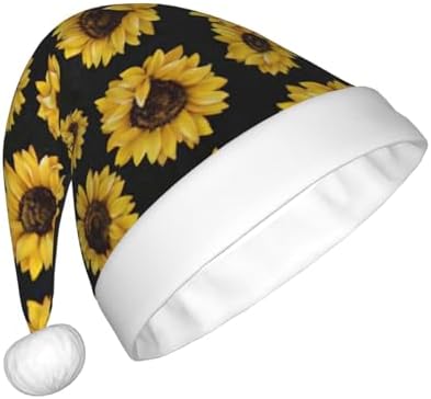 QINZHENG Golden Sunflowers Santa Hat for Women