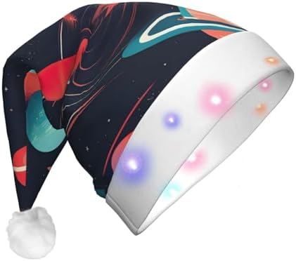QINZHENG LED Christmas Hat with Space Planets Print for Adults
