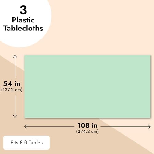 3 Pack Mint Green Plastic Rectangle Tablecloth - 54x108 for 8-Foot Tables