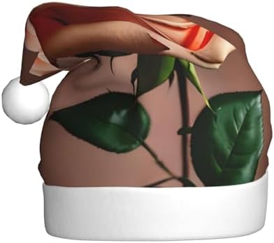 Orange Pink Rose Print Christmas Santa Hat Plush for Adult