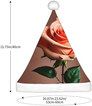 Orange Pink Rose Print Christmas Santa Hat Plush for Adult