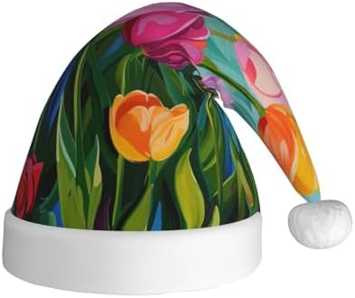QINZHENG Tulip Garden Print Santa Hat for Women Adult