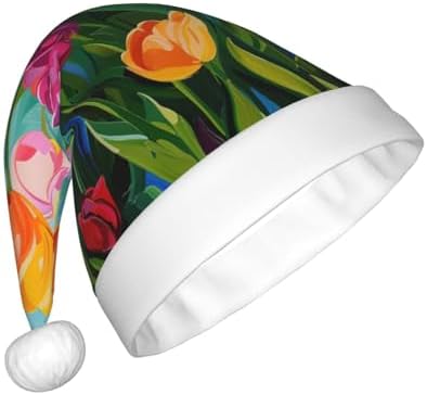 QINZHENG Tulip Garden Print Santa Hat for Women Adult