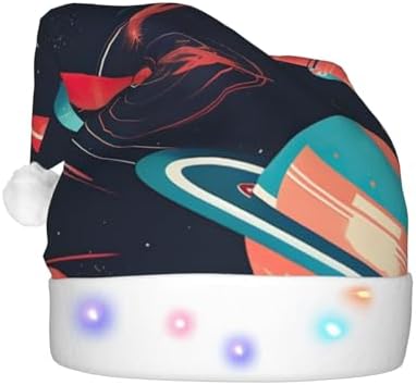 QINZHENG LED Christmas Hat with Space Planets Print for Adults