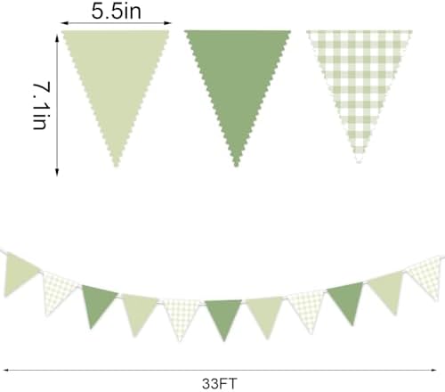 37 Ft Green Triangle Bunting Garland for Birthday Wedding Baby Shower
