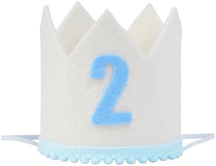 Birthday Crown for 2 Year Old Cream White with Blue Number