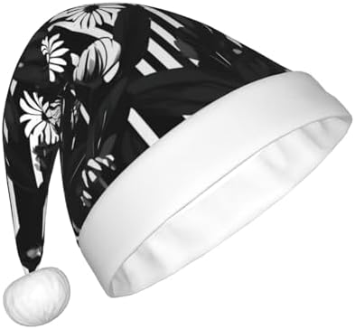 QINZHENG Personalized Santa Hat Black and White Striped Flowers Print