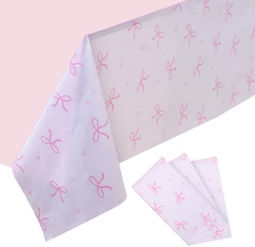 3pc Pink Bow Tablecloth Set for Bow Theme Parties