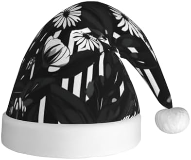 QINZHENG Personalized Santa Hat Black and White Striped Flowers Print