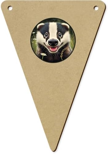 5 Pack Smiling Badger Cub Wooden Bunting Flags