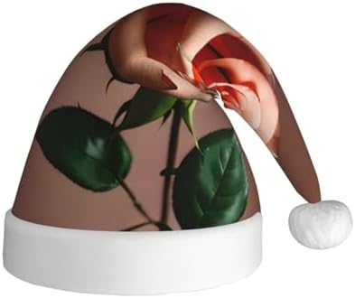 Orange Pink Rose Print Christmas Santa Hat Plush for Adult