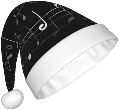 QINZHENG Black Music Notes Print Santa Hat for Women