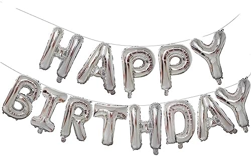KALOR Silver Happy Birthday Balloons Banner