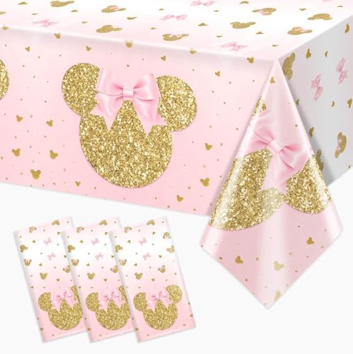 3 Pink Mouse Head Tablecovers for Kids Birthday Party