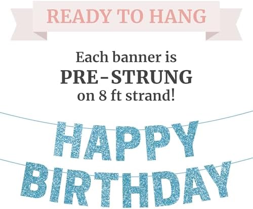 Light Blue Glitter Happy Birthday Banner - Pre-Strung