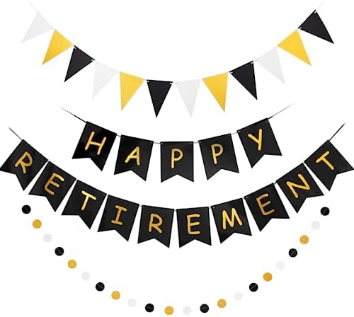 Happy Retirement Banner Black Gold Decorations Kit