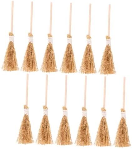 PRETYZOOM 12Pcs Mini Witch Brooms Natural Straw Decor
