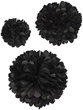LUV Ribbons 3 Piece Tissue Pom Poms Black 8 12 15 Inch