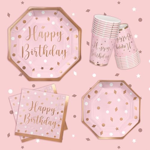 Rose Gold Birthday Party Supplies Set for 25 Guests