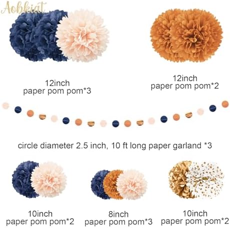 AOBKIAT Boho Wedding Party Decor Tissue Pom Poms Garland
