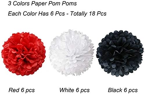 Tissue Paper Pom Poms Red Black White 18 Pcs Set