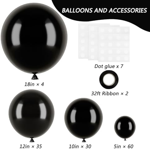 Rubfac Black Balloons Party Decor Kit 129pcs