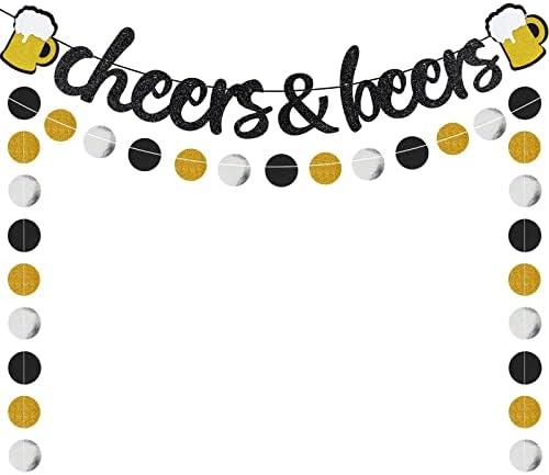 Cheers Beers Black Glitter Circle Dots Garland for Parties