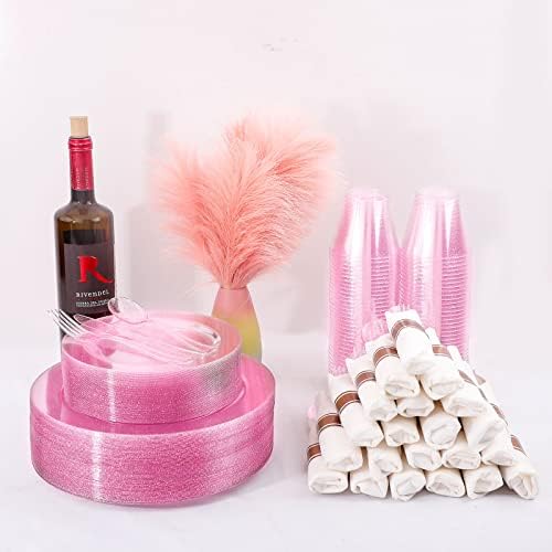 DaYammi 350PCS Rose Gold Glitter Dinnerware Set