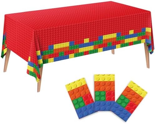 3PCS Building Block Tablecloths 54x108 Inches Durable Plastic Party Decor