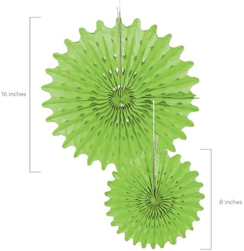 Lime Green Tissue Hanging Fan Set - 12 Pieces 3 Sizes