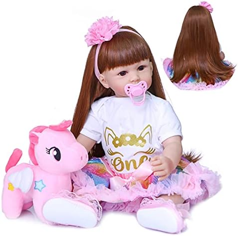24 Inch Reborn Baby Doll with Long Hair for Playtime