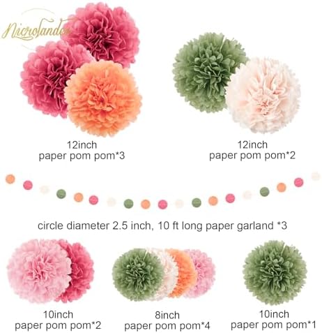 NICROLANDEE 15Pcs Pastel Tissue Pom Poms Decorations