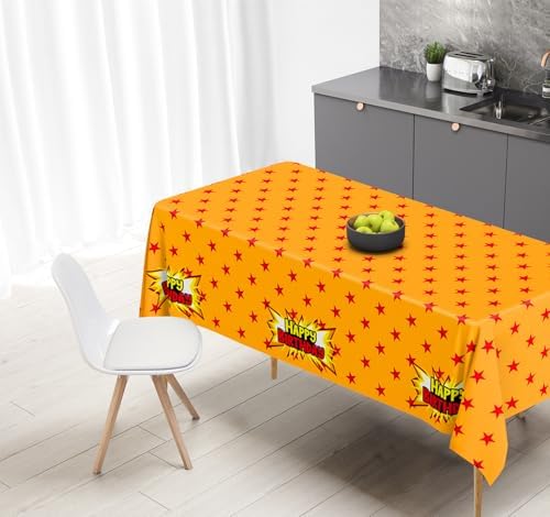 3Pcs Anime Party Tablecloth Yellow Red Stars Print