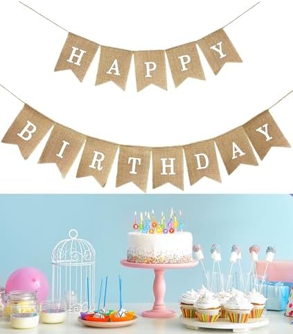 Burlap Happy Birthday Banner for Farmhouse Party Decorations