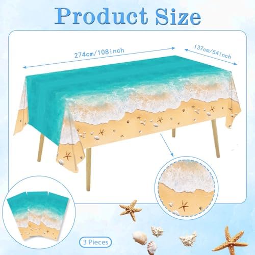 3Pcs Summer Ocean Waves Tablecloths for Pool Parties