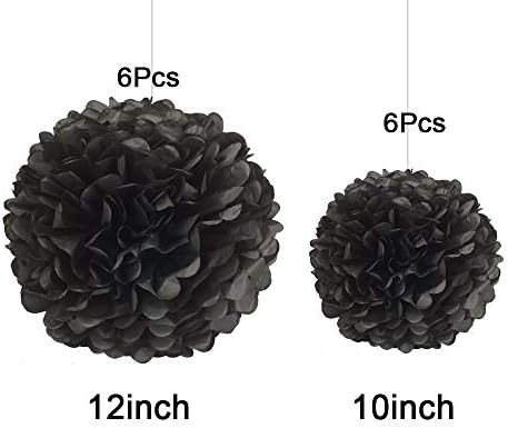 GAKA Black Tissue Paper Pom Poms 10 and 12 12 Piece Set