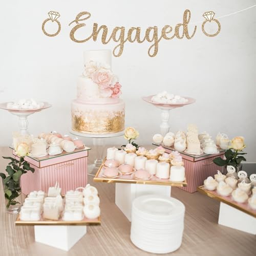 Pre-Strung Gold Glitter Engagement Banner - Happy Wedding Party Decor