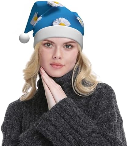 QINZHENG White Daisy Print Santa Hat for Women Adult