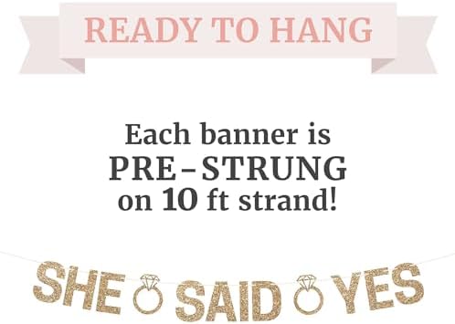 Gold Glitter She Said Yes Pre-Strung Banner - No DIY