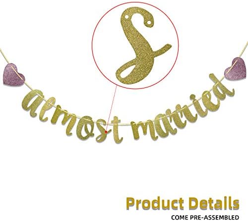Almost Married Gold Glitter Banner for Wedding Engagement Decor